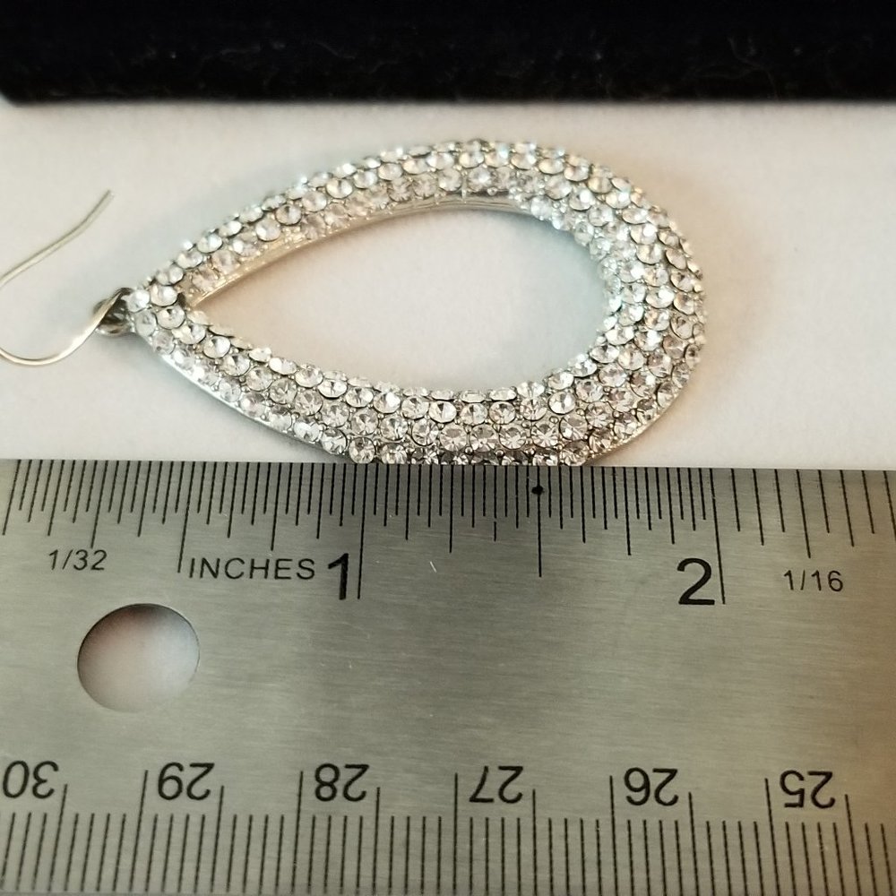 Oval Round, Pave Crystal, Drop Dangle Earrings
